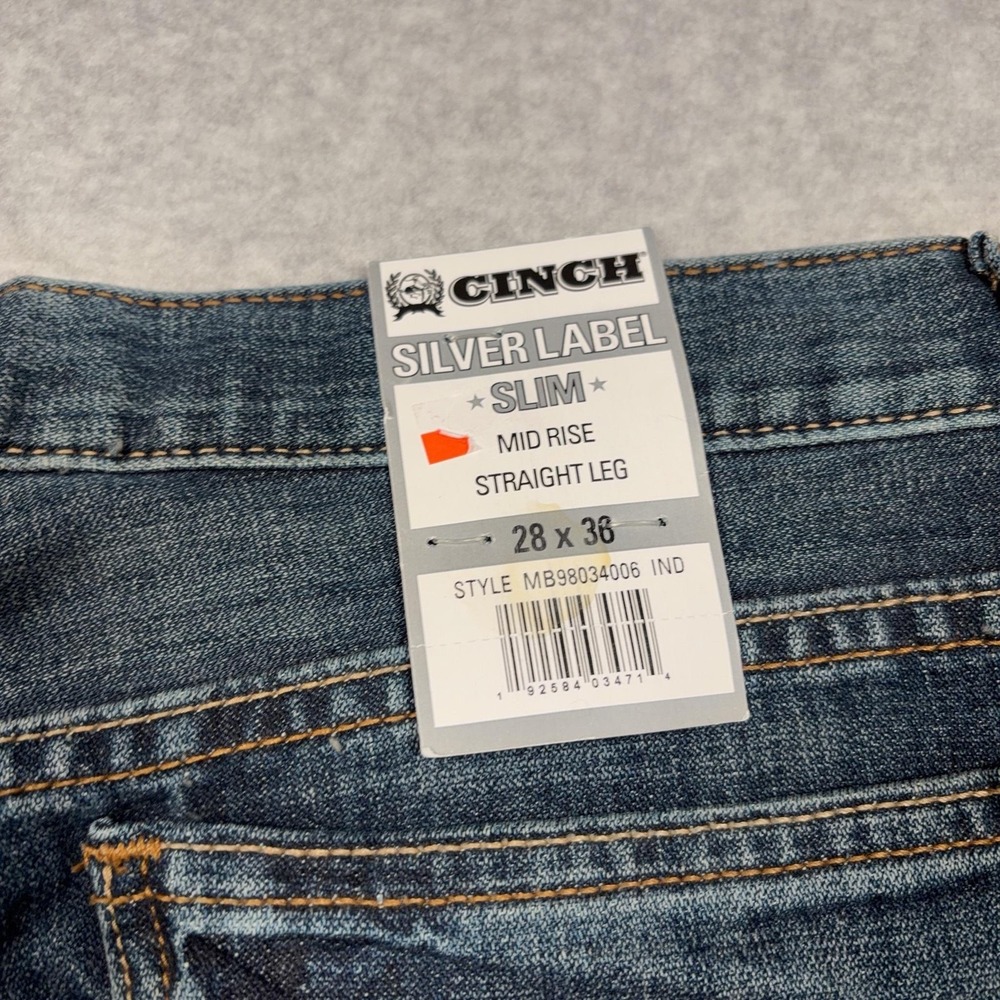 Cinch Silver Label Slim Jeans Mens 28x36 Blue Med Wash Straight Denim MB98034006 - Picture 3 of 12